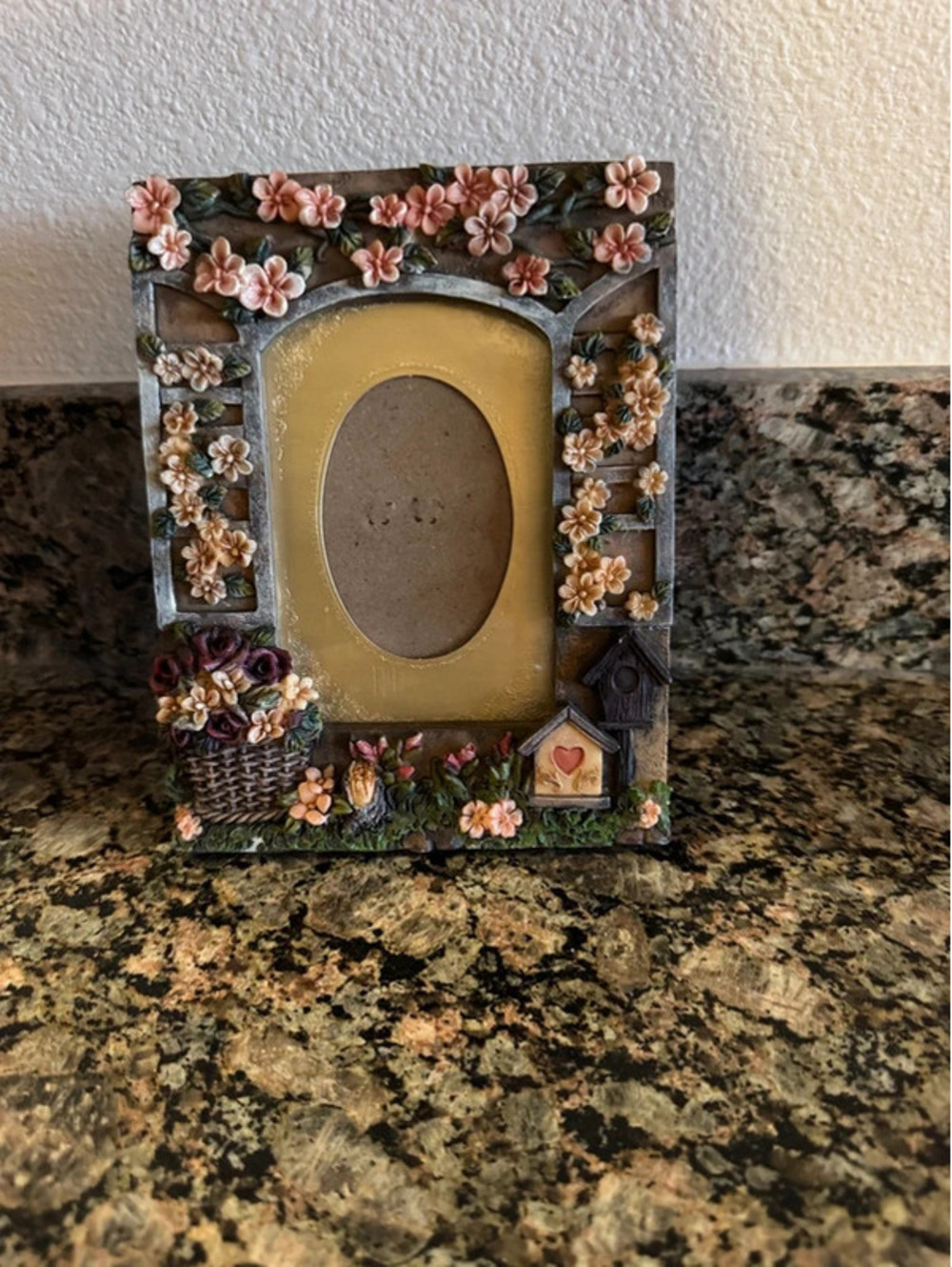 Beautiful Vintage Flower with Bird House picture frame